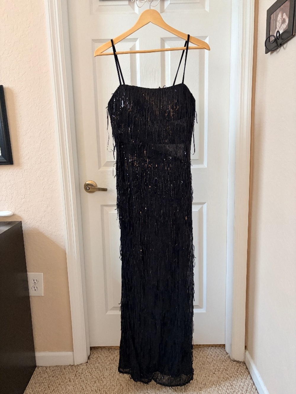 Black sequin Fringe Evening Dress- Morgan & Company